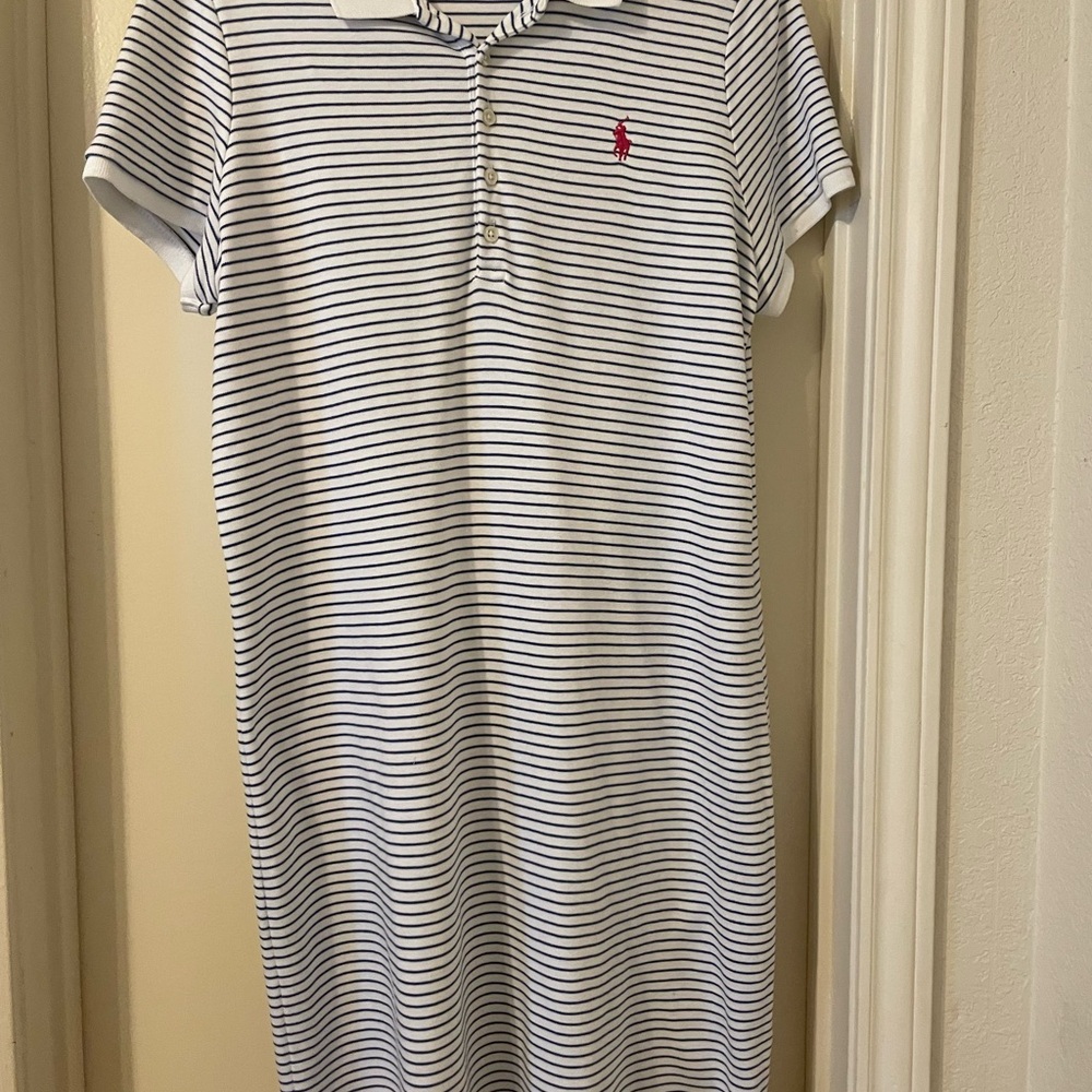 Striped Polo Shirt Dress with Embroidered Logo